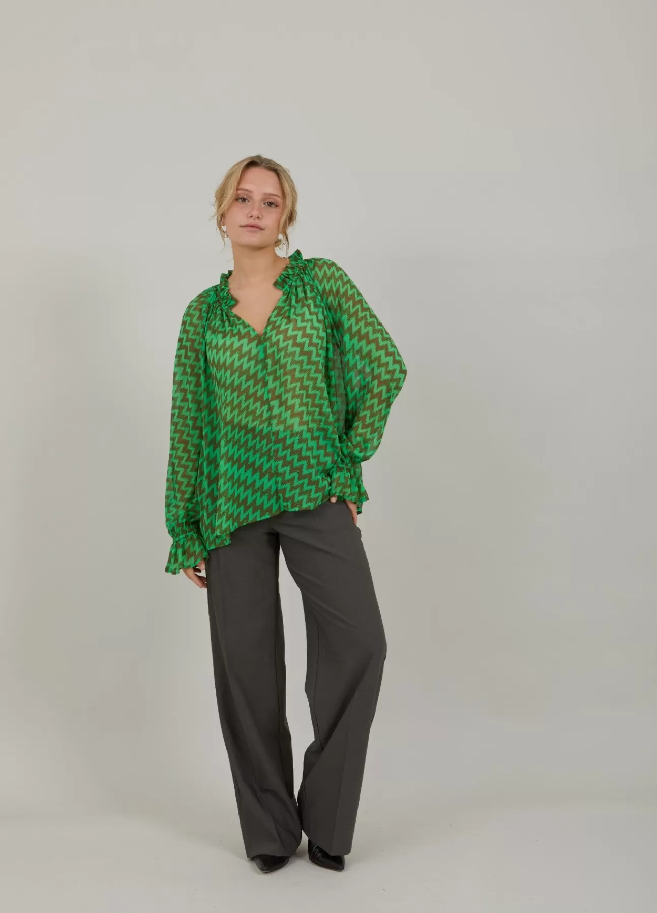 Cheap Bluse I Zig Zag Print Kvinde Skjorter Og Bluser