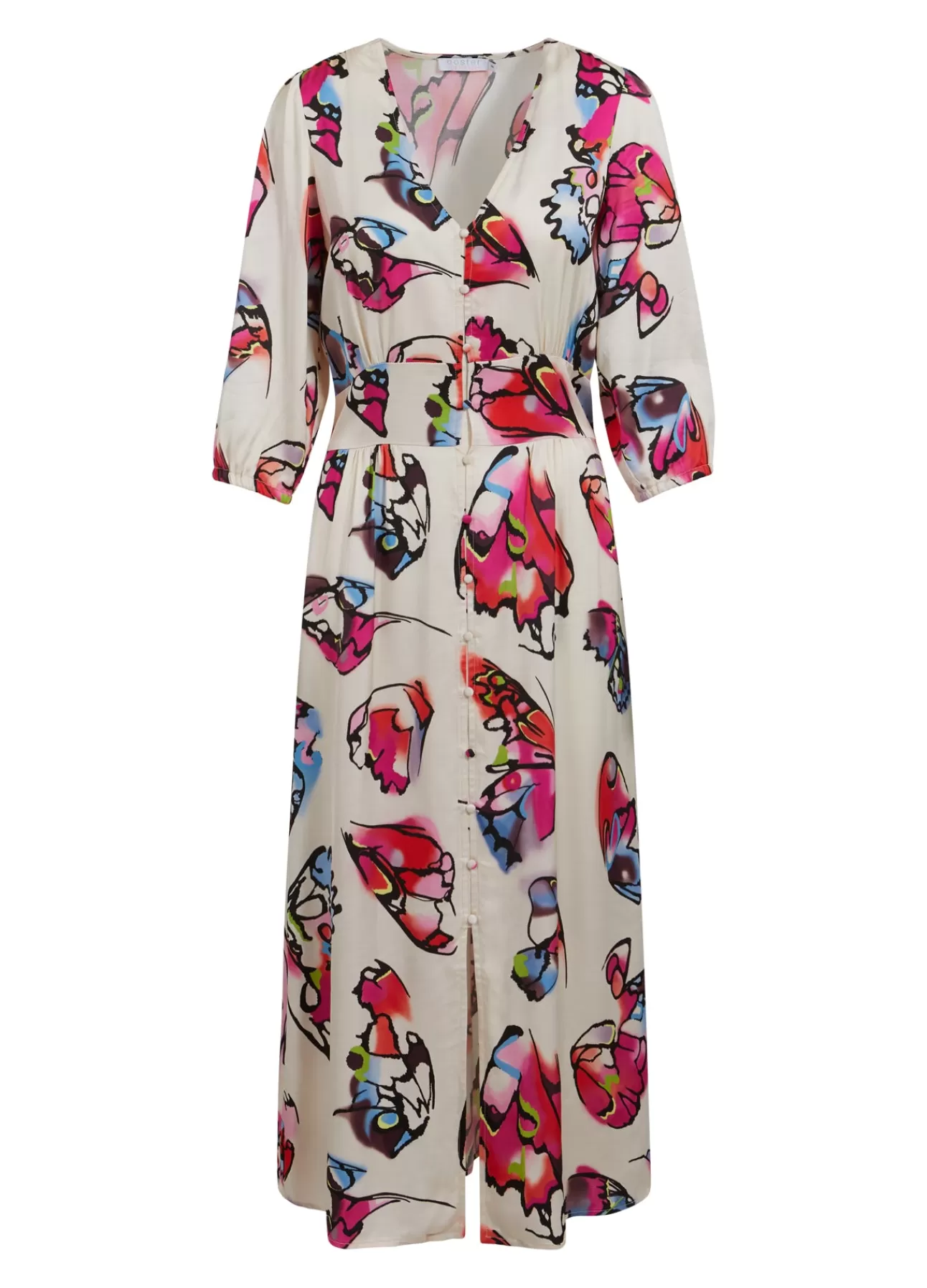 Fashion Kjole M. Knapper Og Butterfly Print Kvinde Kjoler