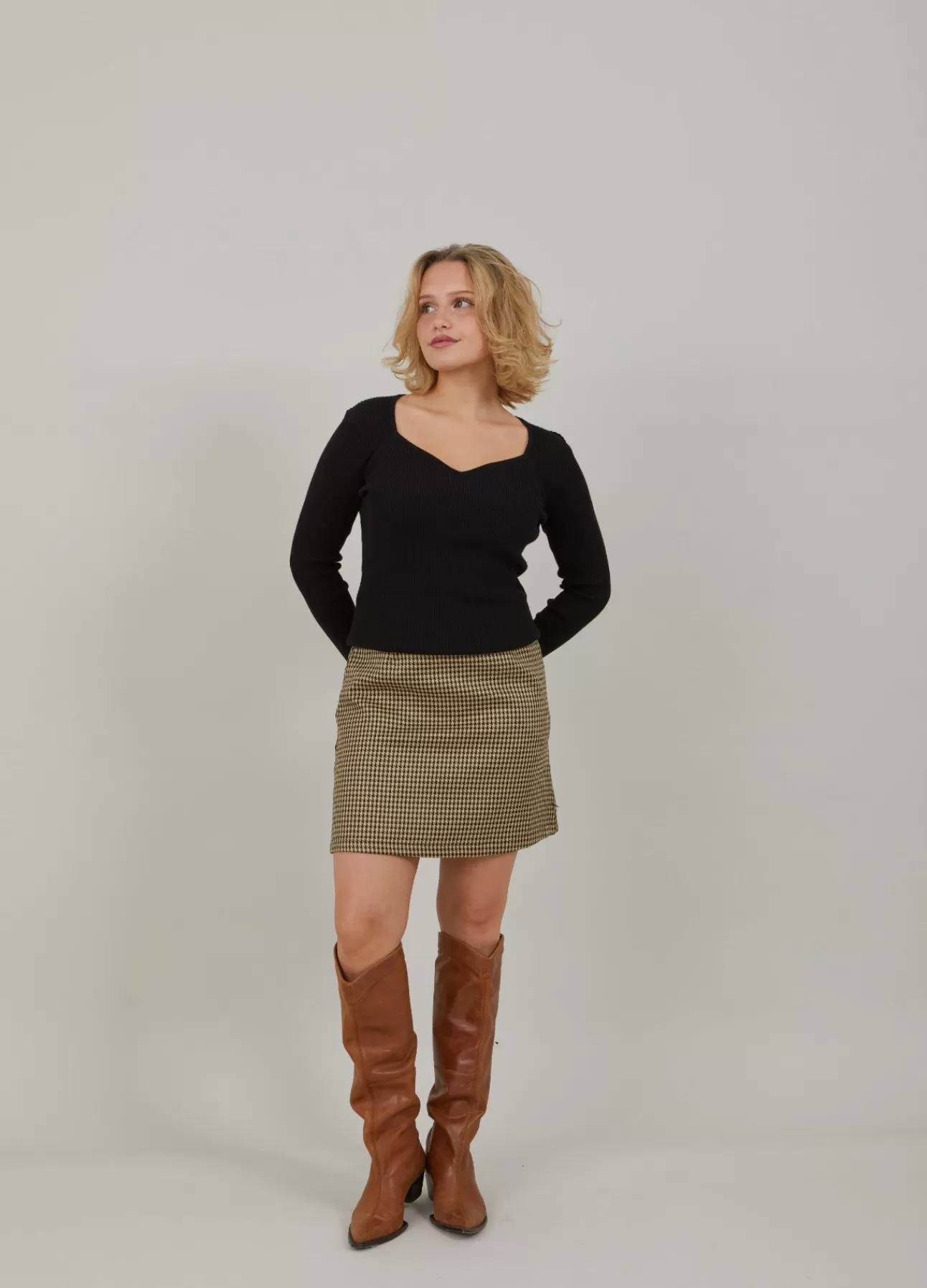 Hot Kort Nederdel I Houndstooth Kvinde Nederdele