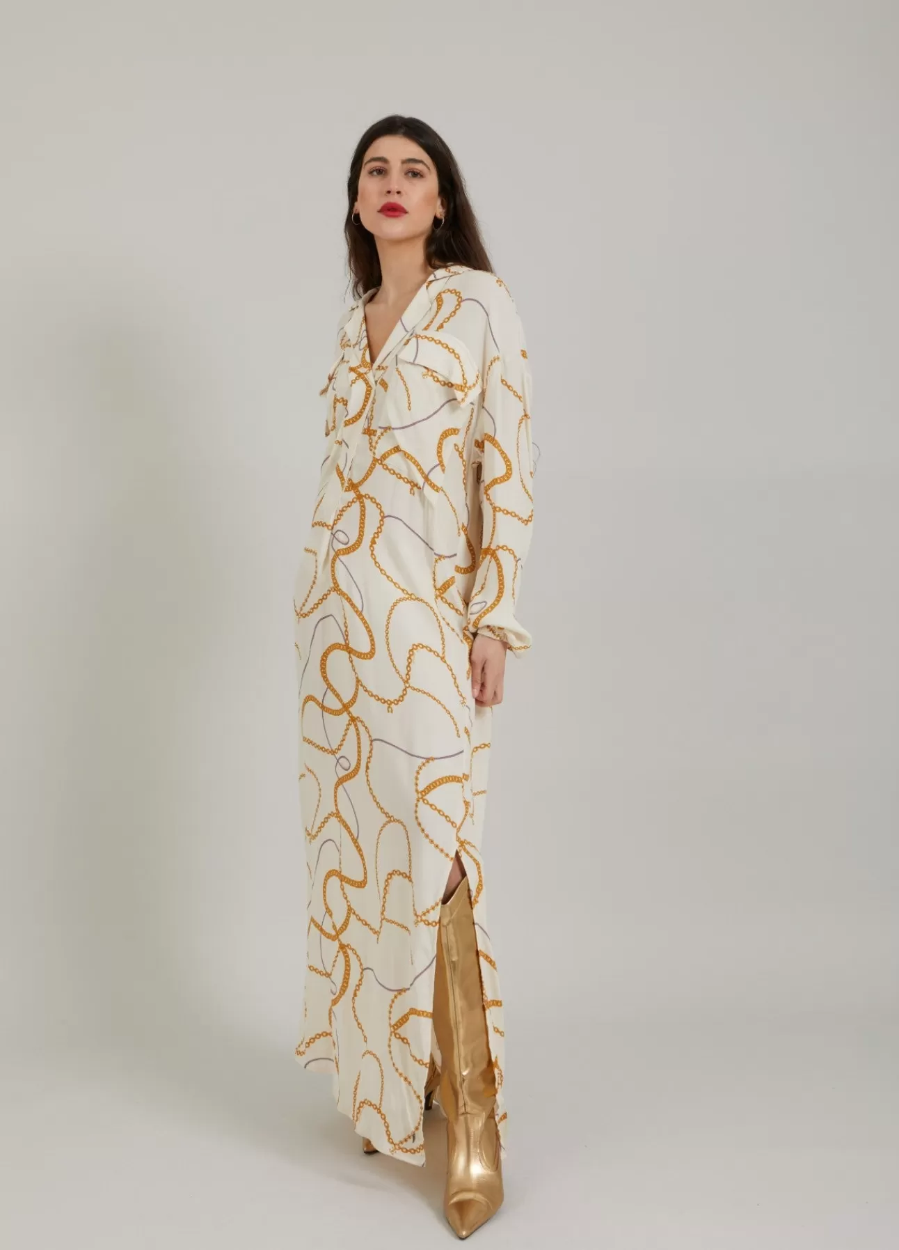 Cheap Lang Skjortekjole M. Chain Print Kvinde Kjoler