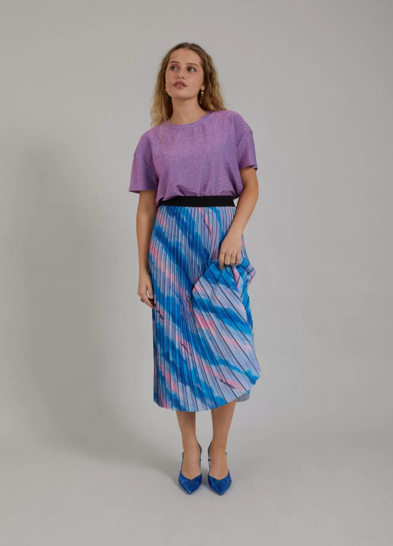 Cheap Plisseret Nederdel M. Faded Stripe Print Kvinde Nederdele