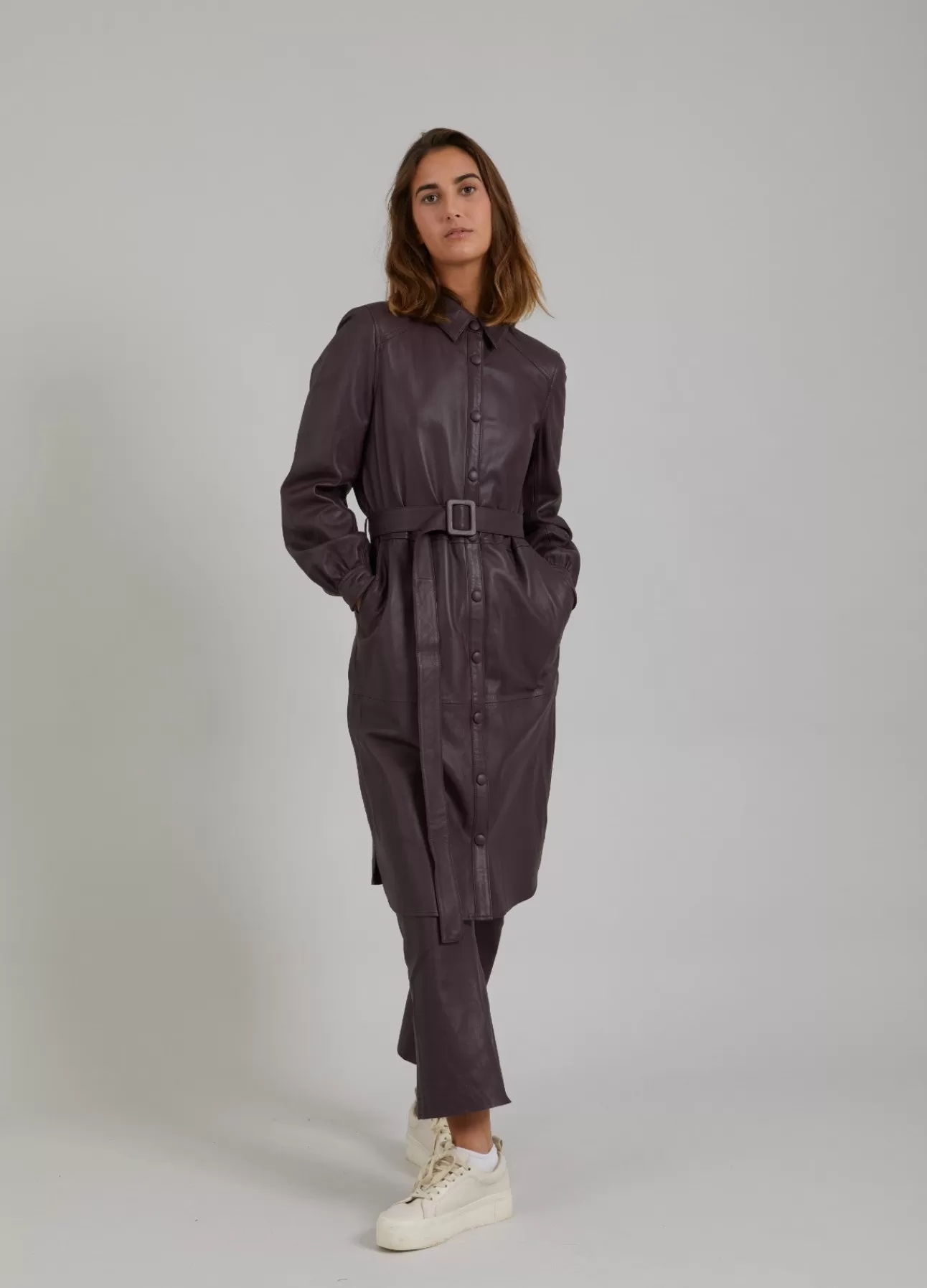 Fashion Skjortekjole I Læder Kvinde Læder