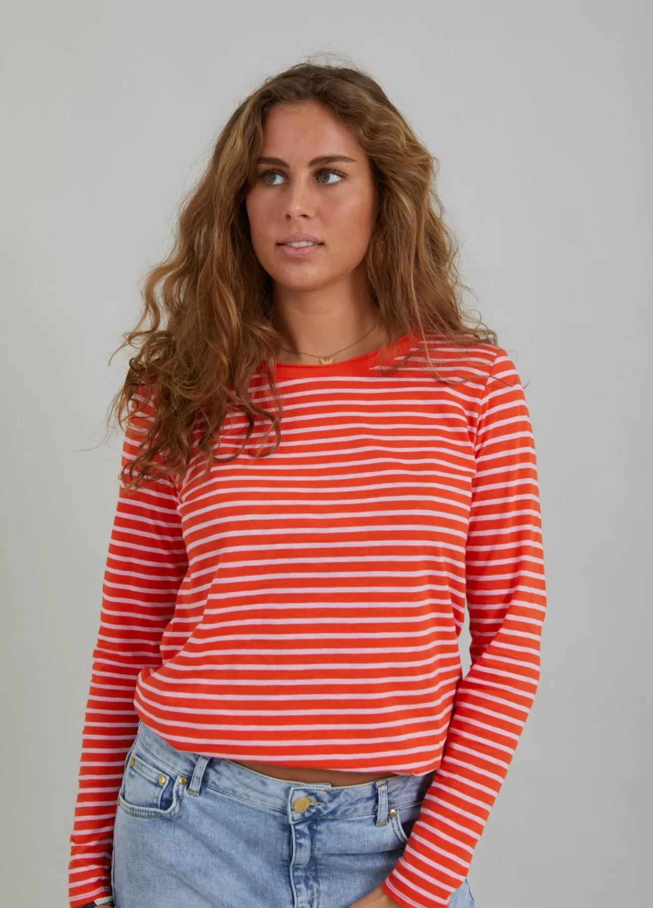 Clearance Stribet T-Shirt M. Lange Aermer Kvinde Skjorter Og Bluser
