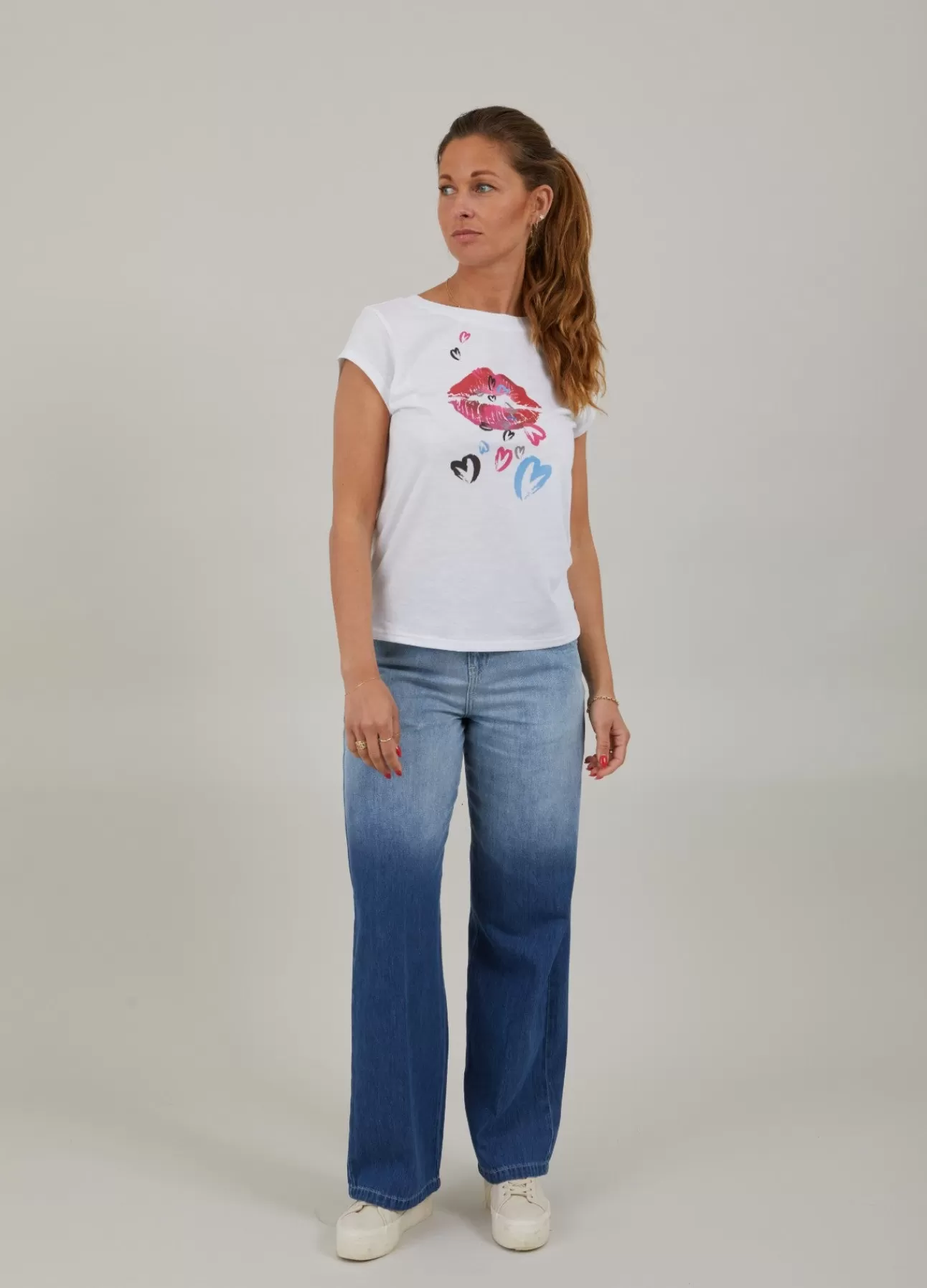 Best T-Shirt M. Heart Lips Print Kvinde T-Shirts